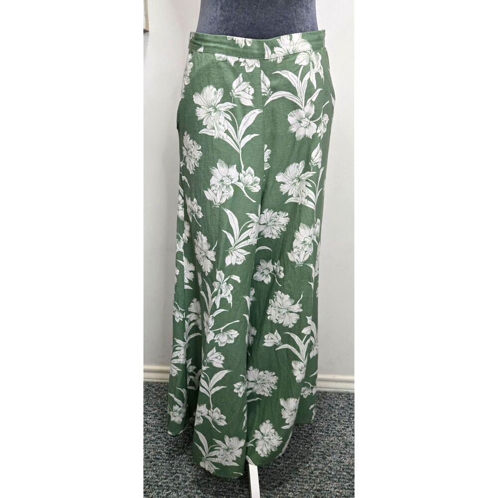 Midnight Sky Green Floral Wide Leg Pants Women’s M Rayon Cotton Flowy Boho